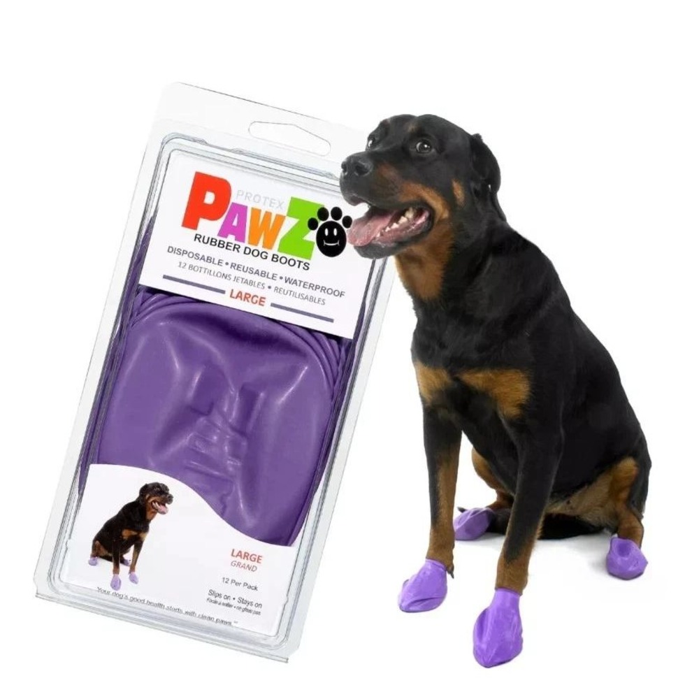 PawZ Rubber Dog Boots Large Waterproof Disposable Reusable 12 Pack Purple